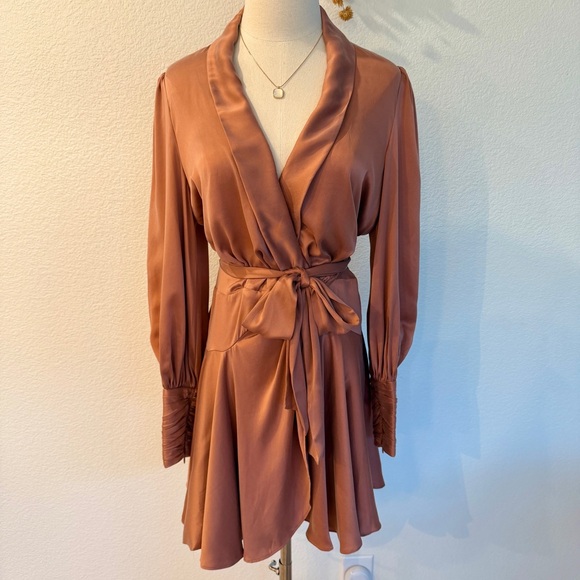 🩷 Zimmermann Silk Wrap Sash Tie Mini Dress Rose Pink AU 1 Small S - Picture 7 of 16